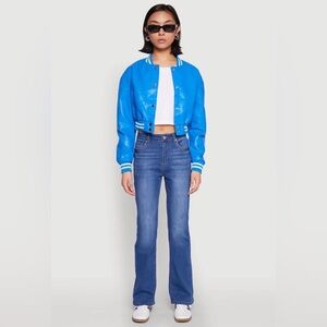 Daisy Faux Leather Varsity Bomber Jacket